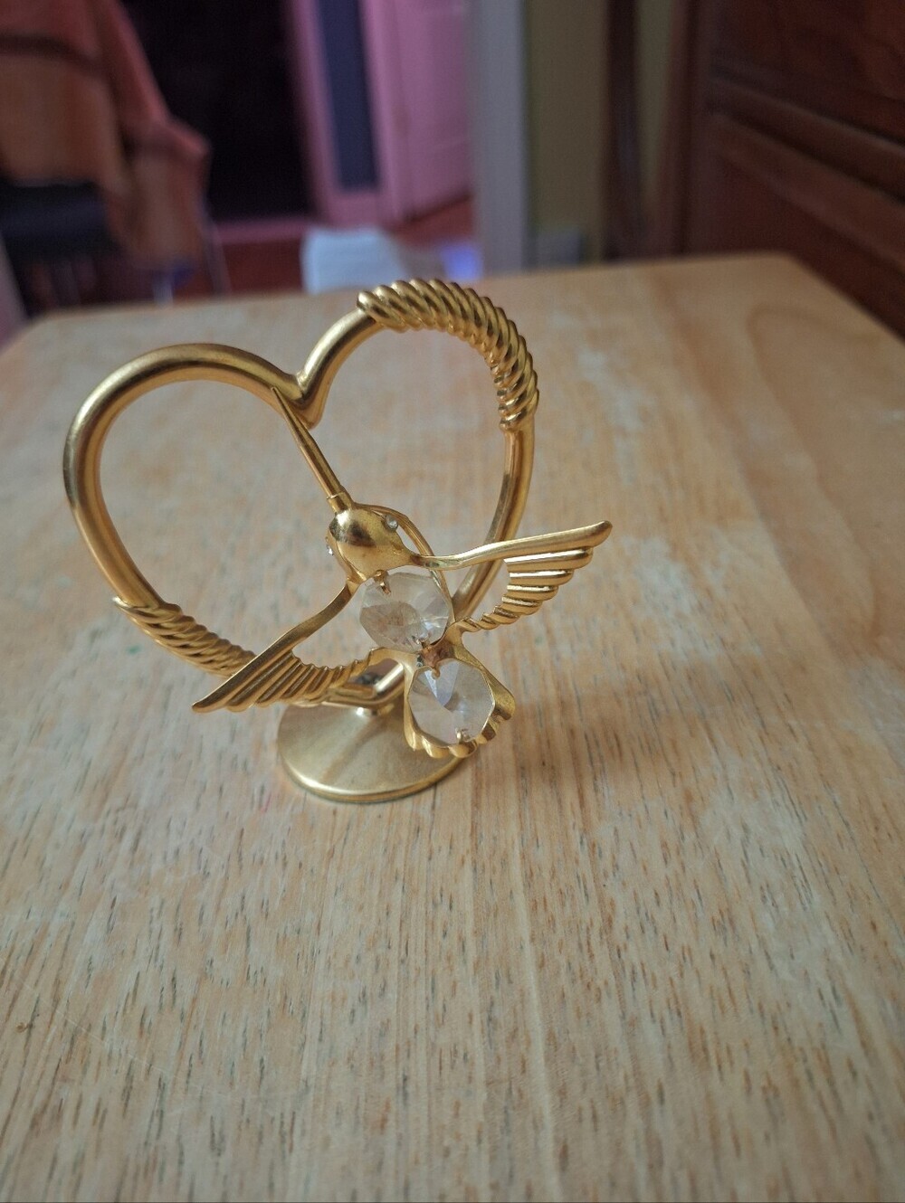 Crystal Creations 24K Gold Plated Heart With HummingBird With Swarovski Crystal